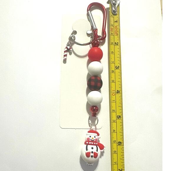 Christmas keychain or bag charm with snowman & candy cane. Brand new 6.5” - Picture 2 of 3